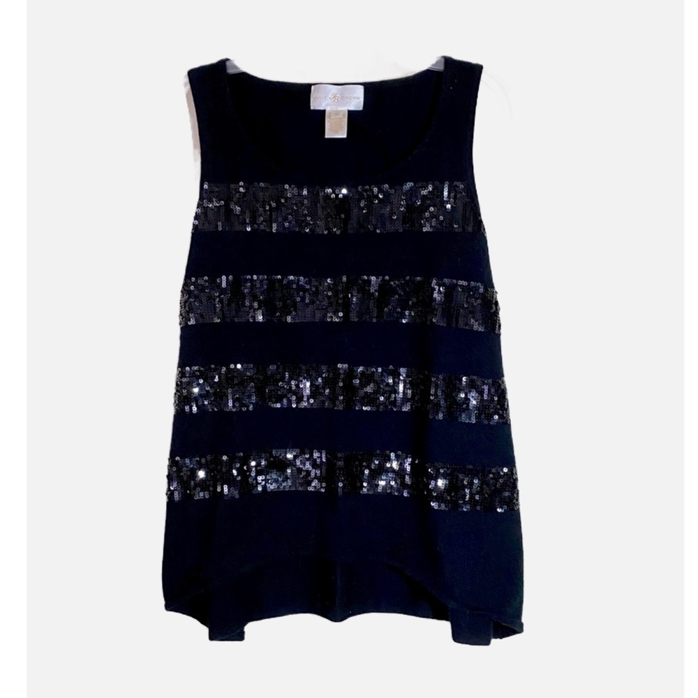 Julie Brown Cashmere Blend  Black Sequined Sleeveless Dressy Sweater, Size M